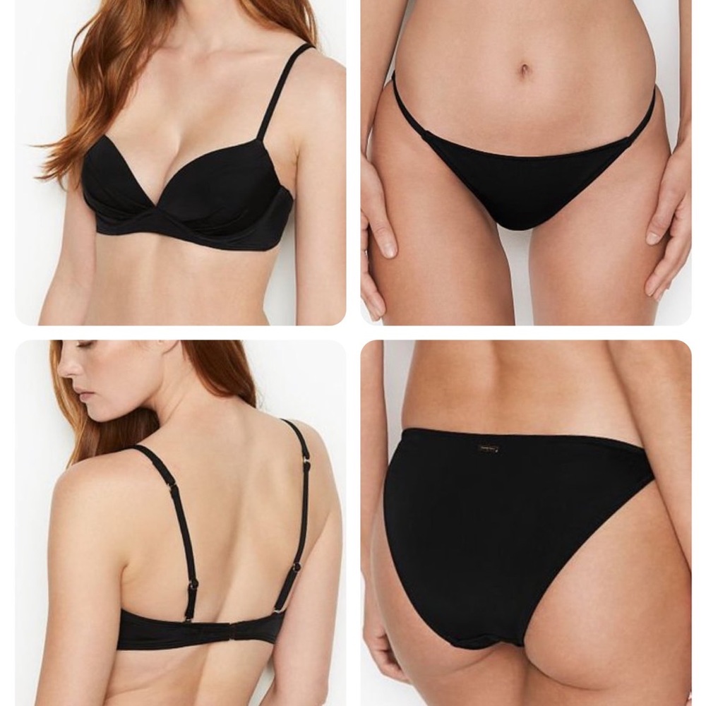 NWT Victoria's Secret Push Up Bikini Set 38B / L Bottom MSRP $69 Black